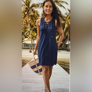 Tommy Bahama, women’s aisle CAYS lace up Spa dress, MARE navy, size medium